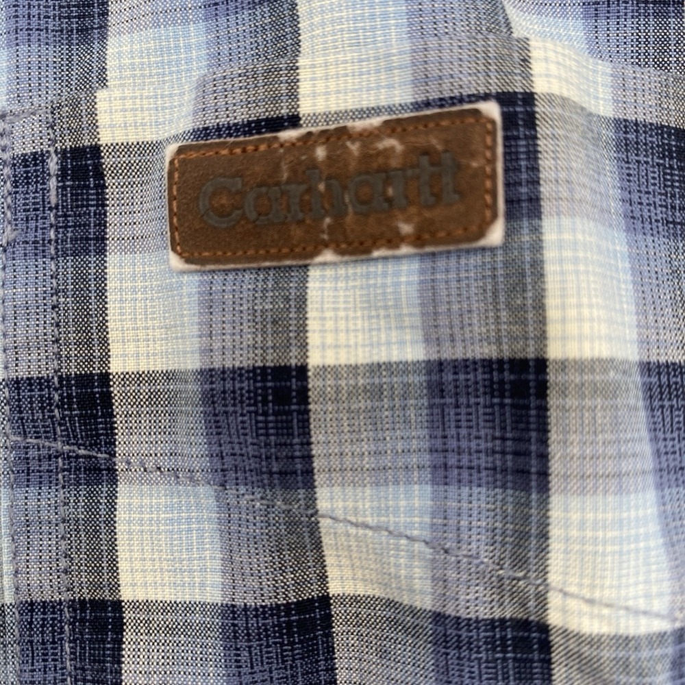 Carhartt Men 3XL Tall Blue Plaid Long Sleeve Relaxed Fit Button Down Shirt - Picture 4 of 10